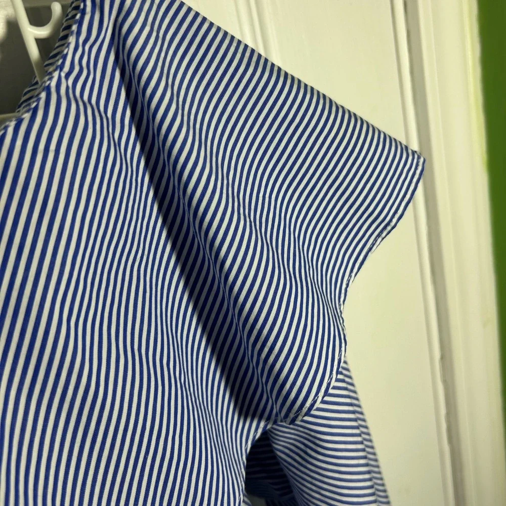 Lauren Ralph Lauren LRL Ruffle Collar Blue Striped Off-Shoulder Top Size 10. - Picture 3 of 12